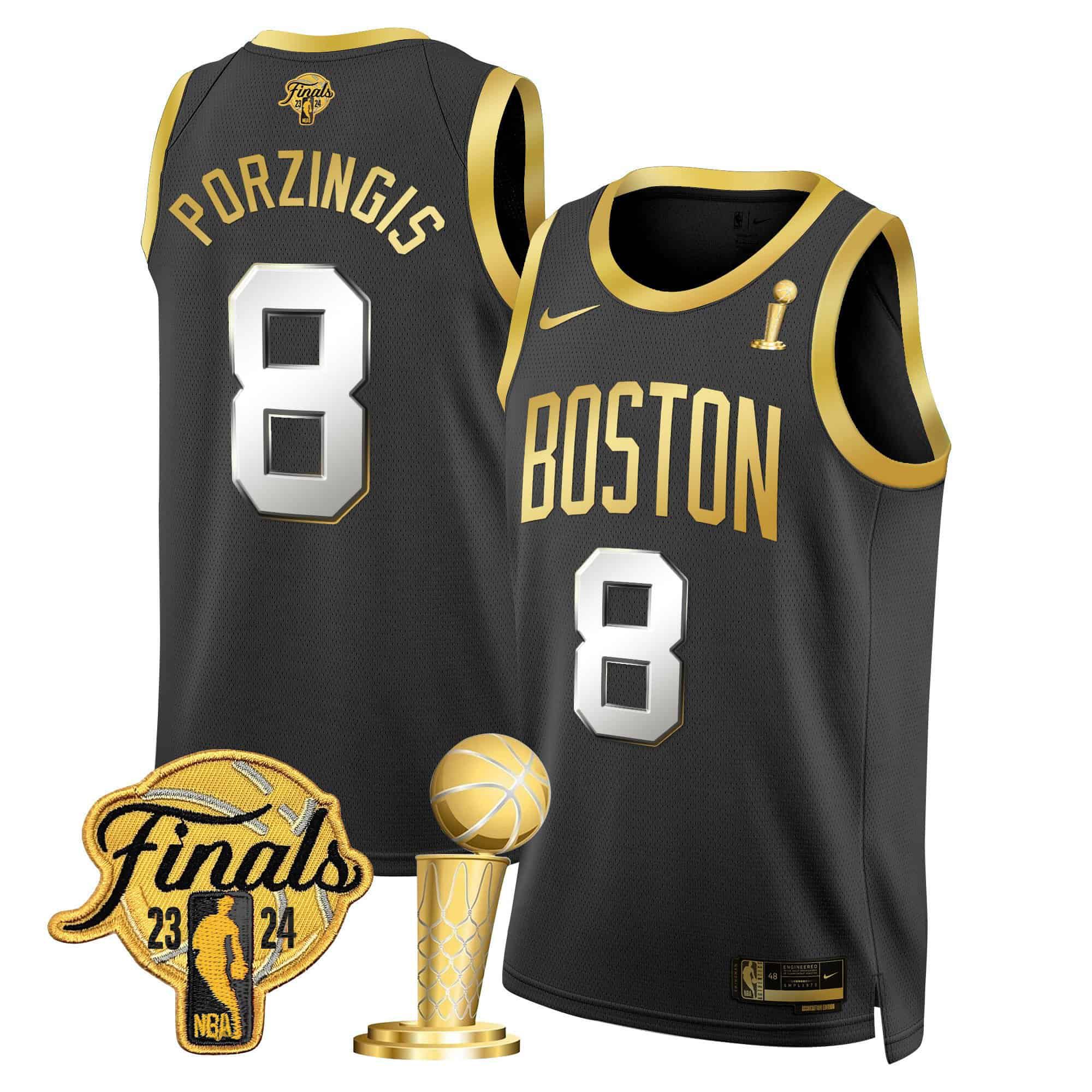 Men Boston Celtics 8 Porzingis Black 2024 Nike Final & Champions Patch Swingman NBA Jersey